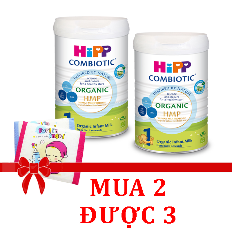 Combo 2 lon Sữa bột Hipp số 1 Organic Combiotic HMP 800gr Mẫu Mới tách tem tặng gối thoáng khí Fralin