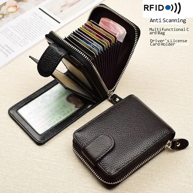 Ví nam Nữ da bò cao cấp phong cách mới,  Bóp Da Nam Nữ chống từ tính RFID, Nhiều ngăn đựng thẻ tín dụng