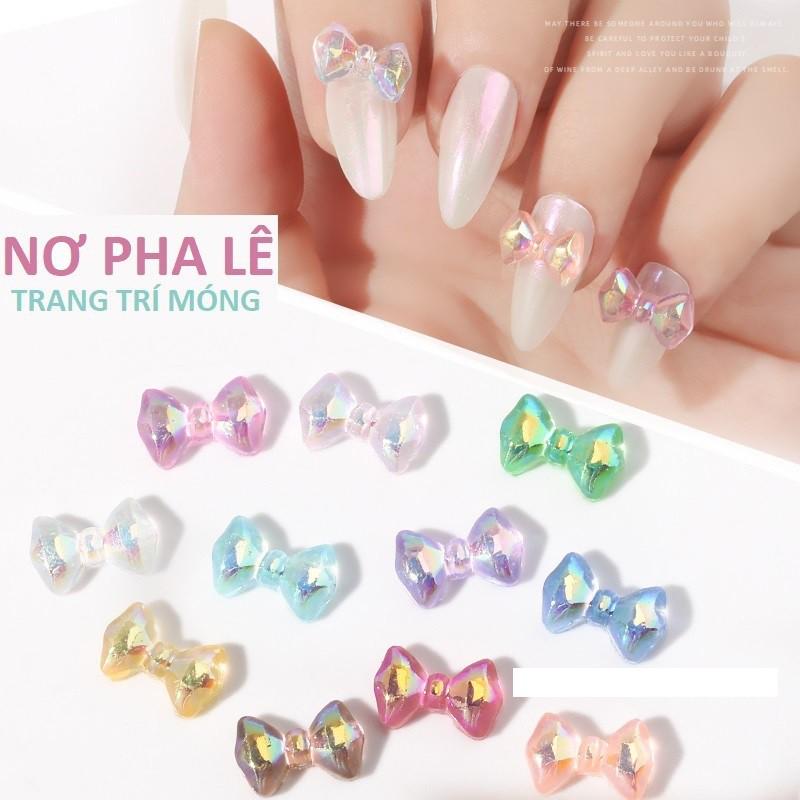 Charm nơ tráng gương cầu vòng đính móng BYH004