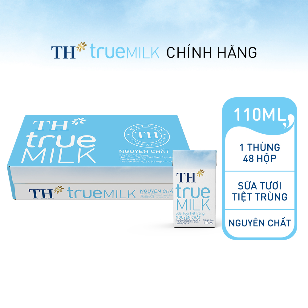 Hình ảnh Thùng 48 hộp sữa tươi tiệt trùng nguyên chất TH True Milk 110ml (110ml x 48)