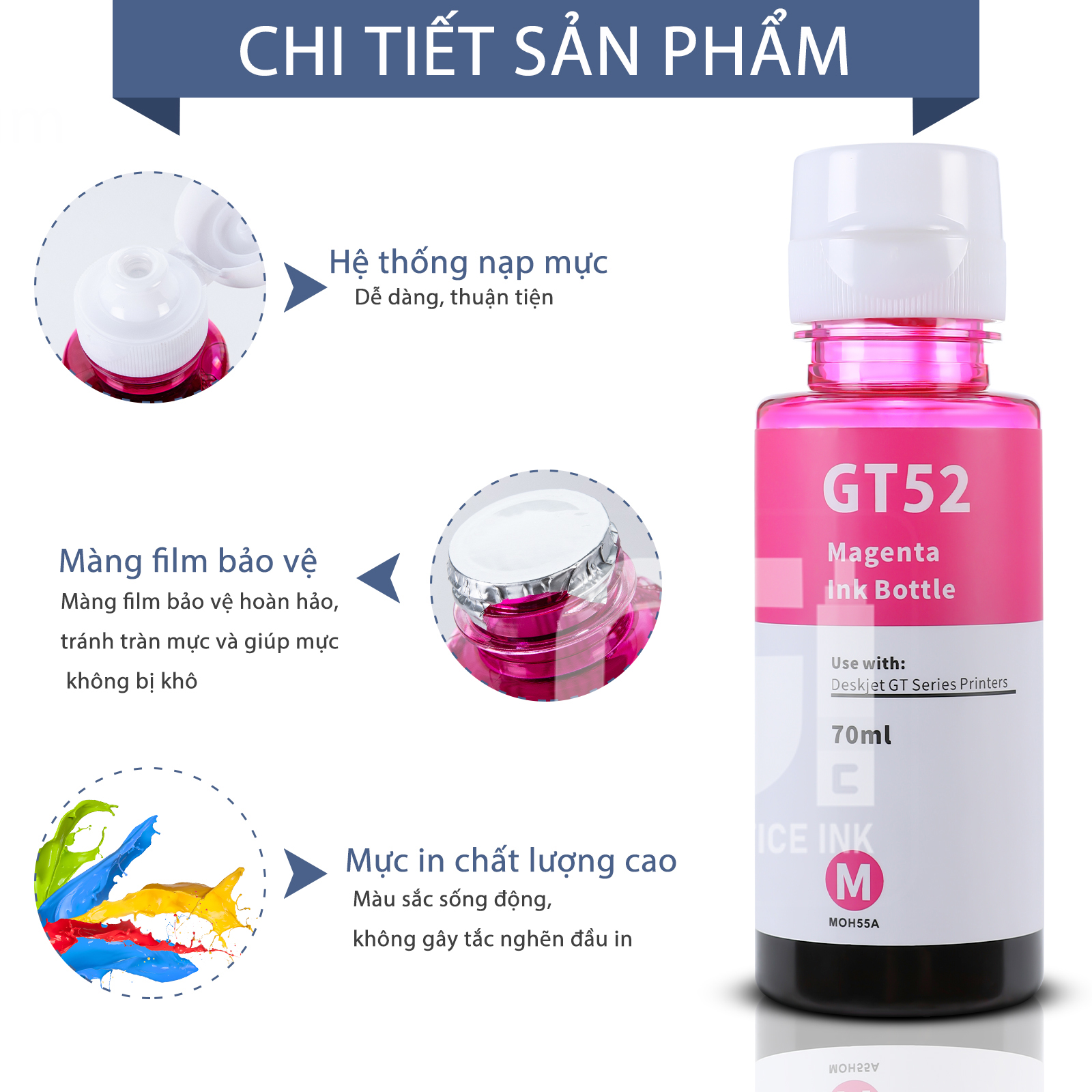 Mực máy in phun HP GT52/53 màu Vàng - hàng nhập khẩu - dùng cho máy in HP GT 5800/5810/5820 HP InkTank 115/ Inktank 315/ Inktank 415