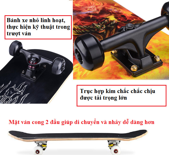 Ván Trượt Mặt Nhám Skateboard Chuẩn Thi Đấu, Mặt Nhám Bánh PU + Khung Hợp Kim Nhôm