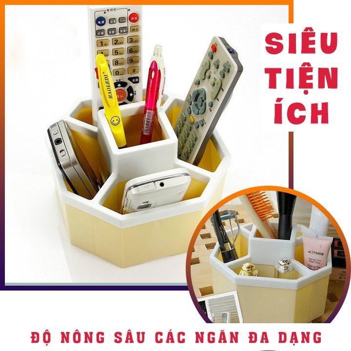 Khay tiện ích lục giác 5 ngăn để bàn nhựa Việt Nhật, khay đựng đồ đa năng màu xinh xắn TNX 1337