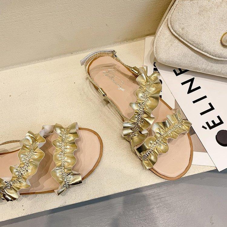 Fashion Round Head Solid Color Open Toe Low Heel Flat Sandals for Women