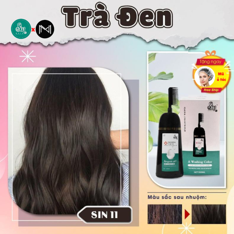 Dầu gội phủ màu tóc Sin Hair 500ml màu Tra Đen năng động thời thượng