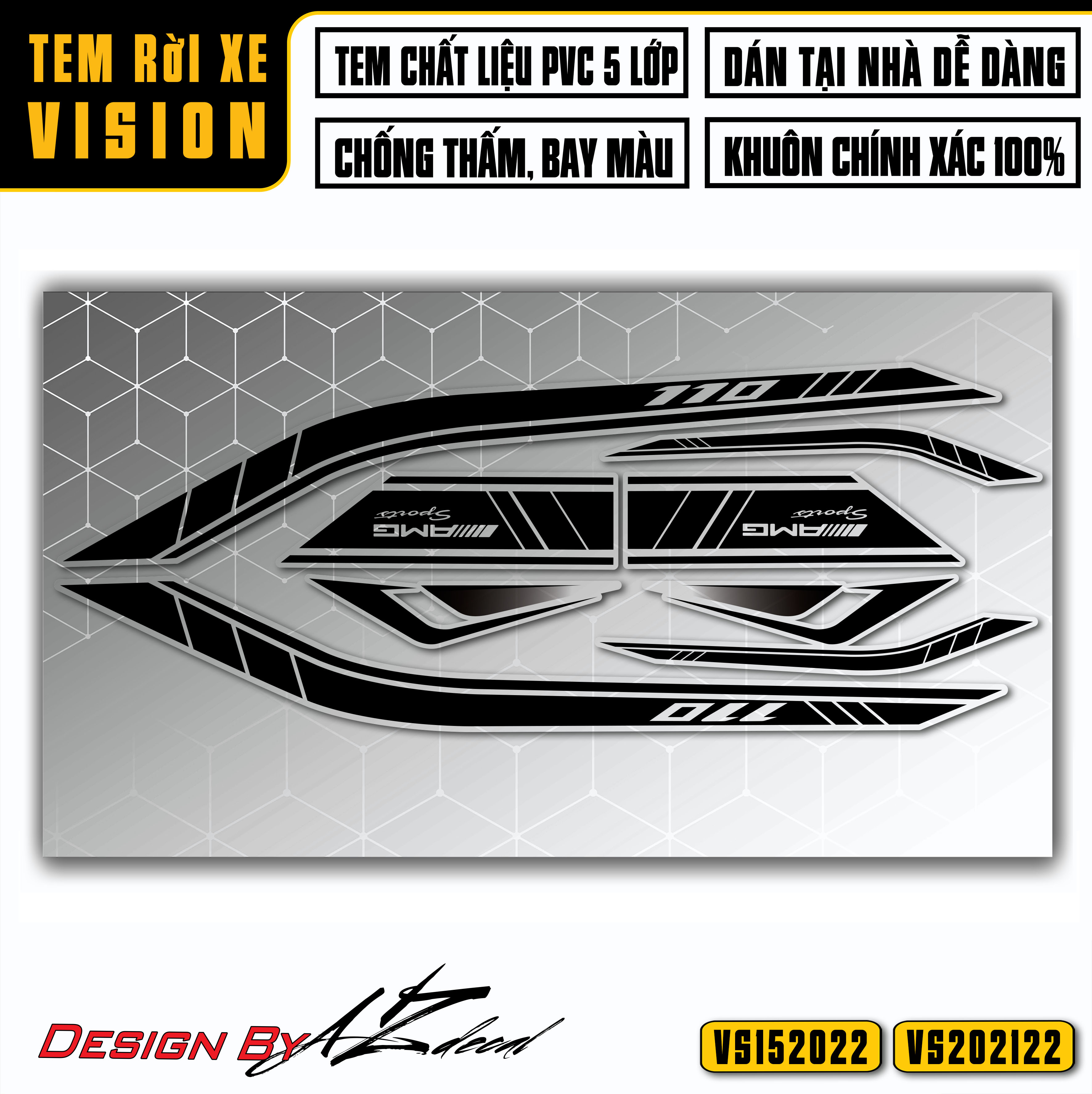 Tem Chế Dán Xe Vision Mẫu AMG Sport Racing | VS22 | Decal Rời Dán Xe Máy Chống Nước, Chống Bay Màu