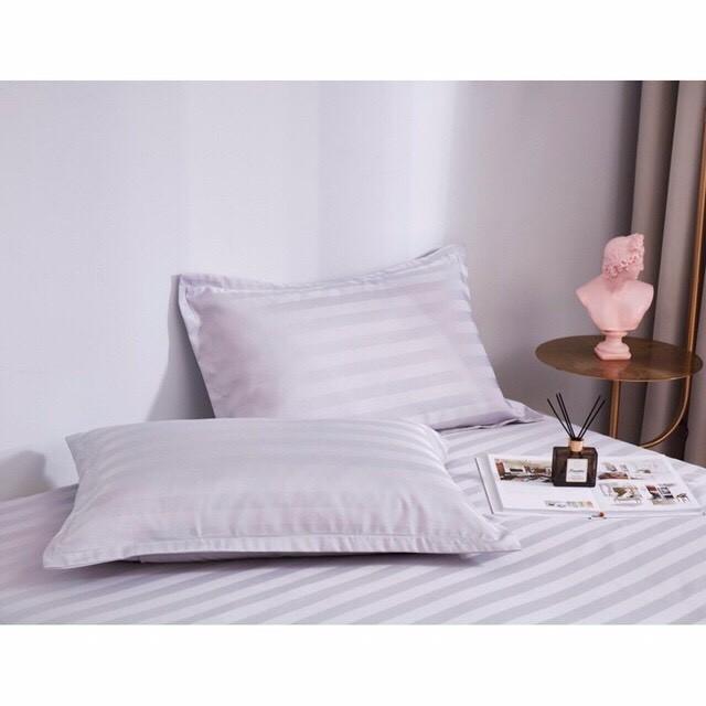 Bộ ga gối cotton sọc 3F màu trắng size giường 180x200x25cm chuyên dùng khách sạn
