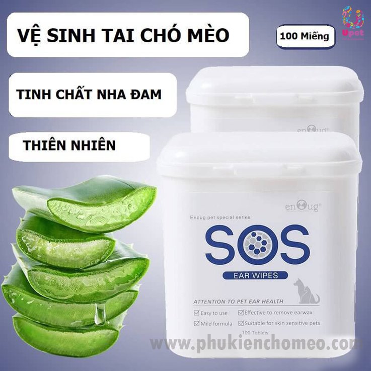 Khăn/ Giấy ướt vệ sinh tai chó mèo SOS giúp vệ sinh tai, ngăn ngừa viêm tai, tiện lợi dễ sử dụng và an toàn cho thú cưng