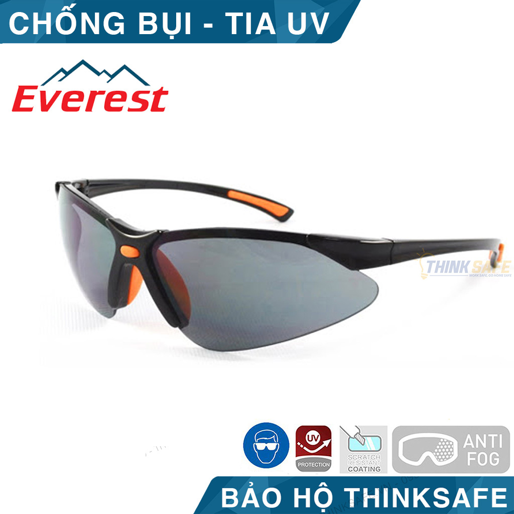 Kính bảo hộ Everest EV302 kính chống bụi, chống trầy xước, chống tia UV-UB mắt kính chống đọng sương (đen) - EV302 Smoke Anti Fog