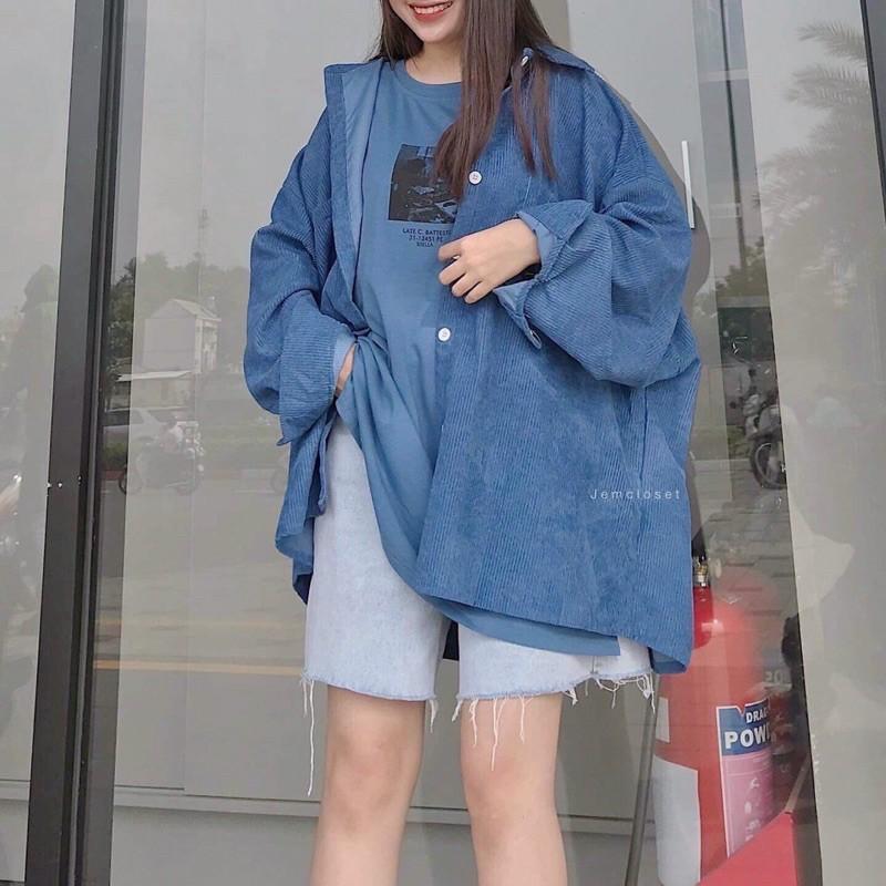 Áo khoác dáng sơ mi kaki nhung gân ulzzang nam nữ