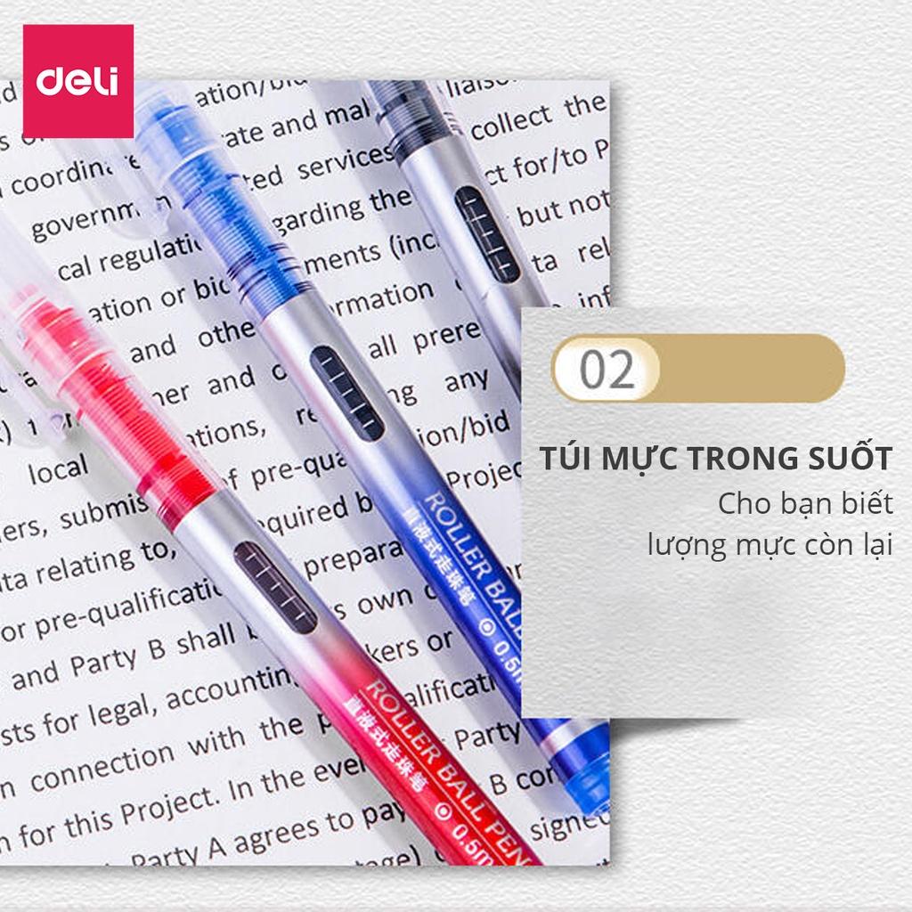 Bút Mực Gel Xanh Đen Bi Nước Nhiều Màu 0.5mm Deli Viết Thư Pháp Ống Mực Liền S853