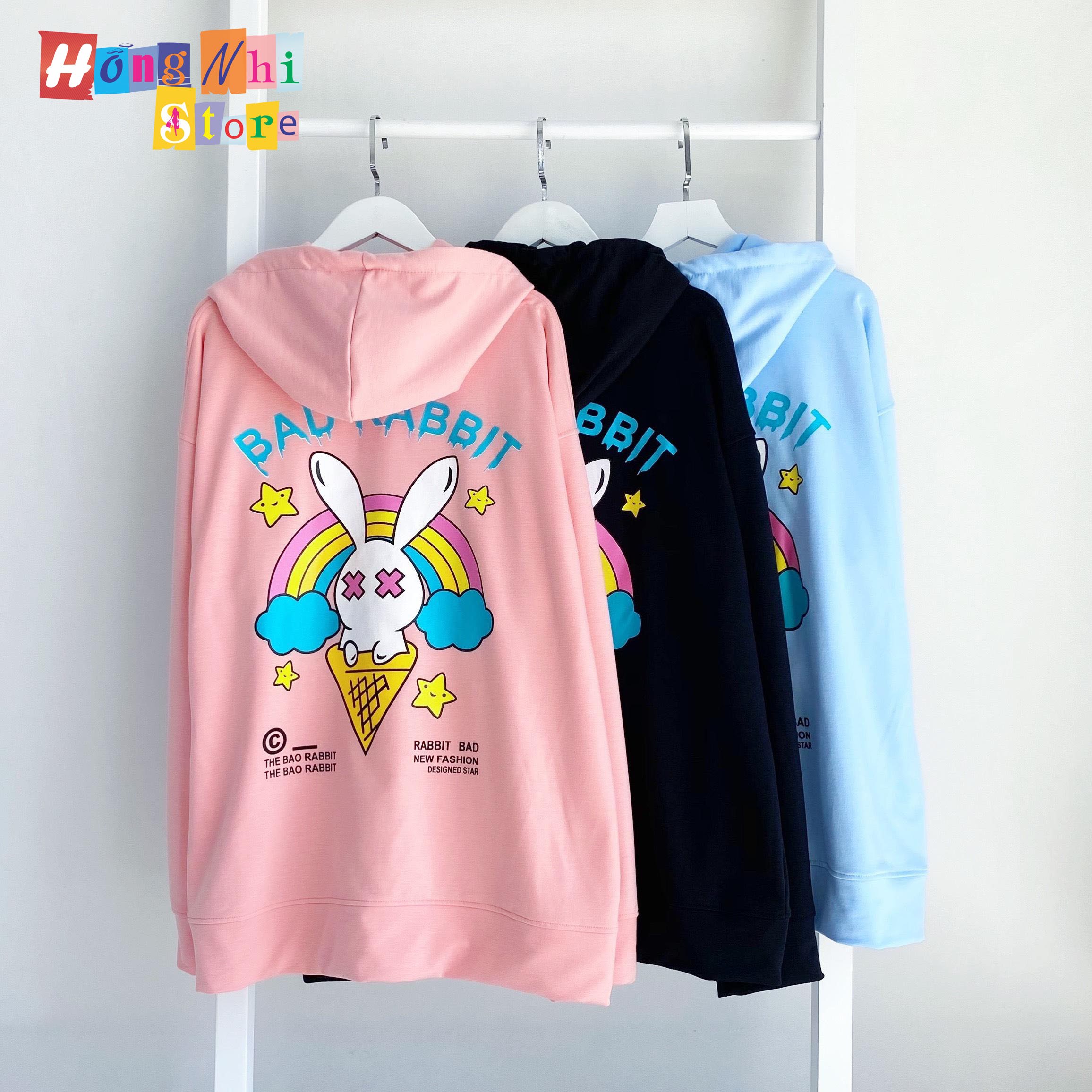 Áo Khoác Hoodie Zip In Hình BAD RABBIT Oversize Ulzzang Unisex Dáng Rộng - MM