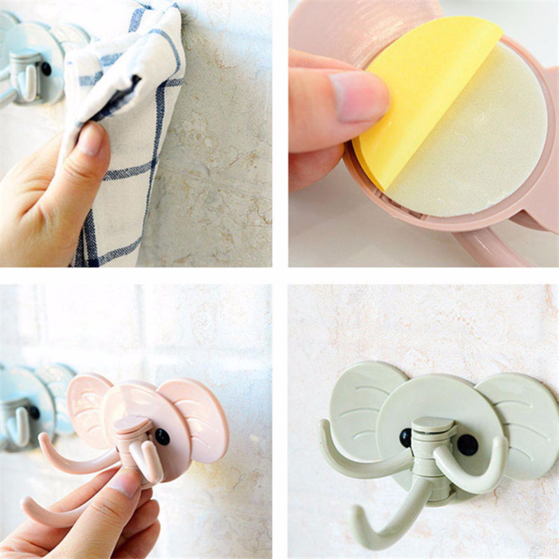 Set 2 Móc treo đồ đa năng 3 chạc dán tường hình con voi chịu lực tốt sử dụng cho phòng ngủ, phòng tắm, nhà bếp tiện lợi