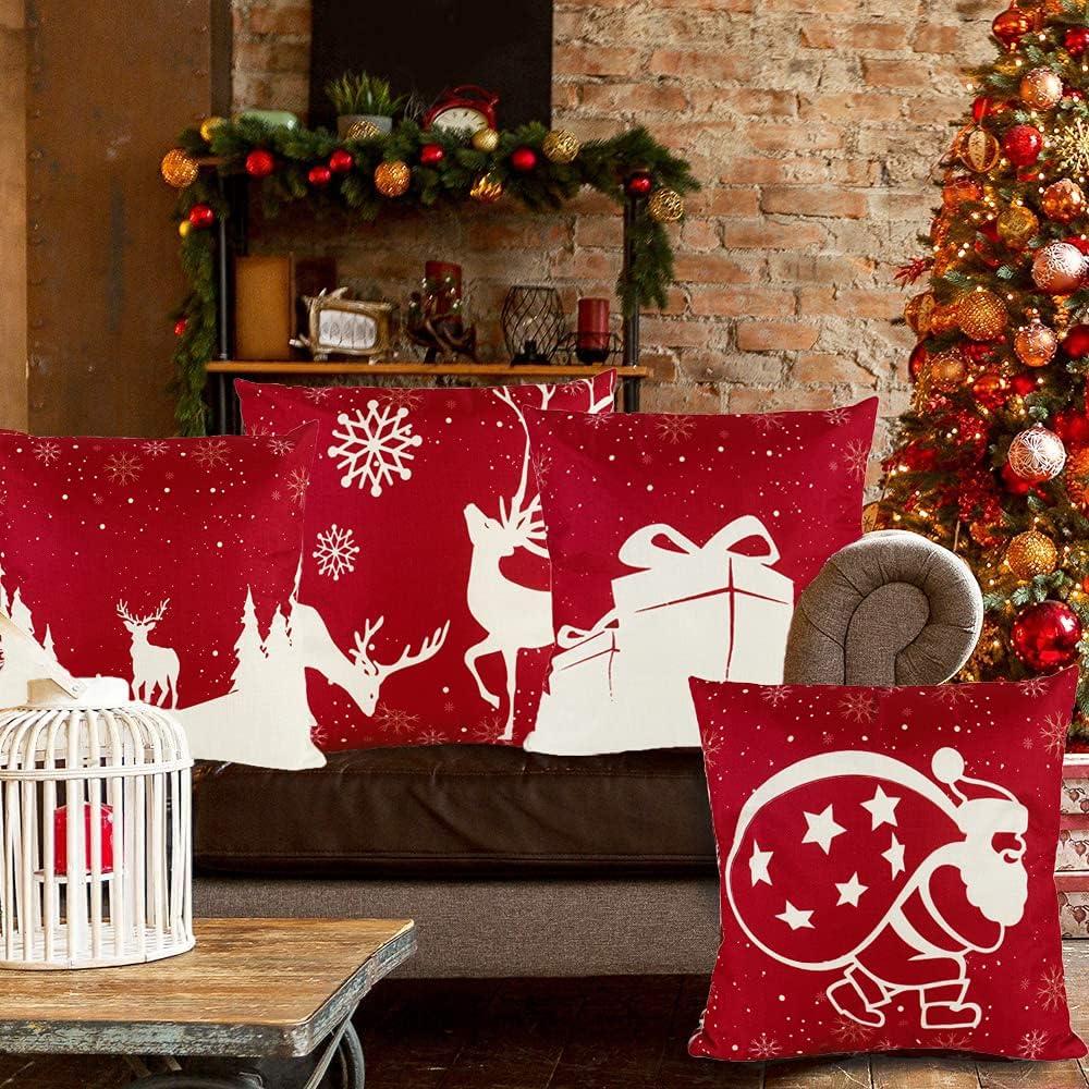 Trang trí đệm Sofa Noel 45x45cm trang trí trang trí trang trí cho nội thất Canapes Christmas Salon House Red Taie Santa Claus Relans Polyester Quà tặng 4 mảnh