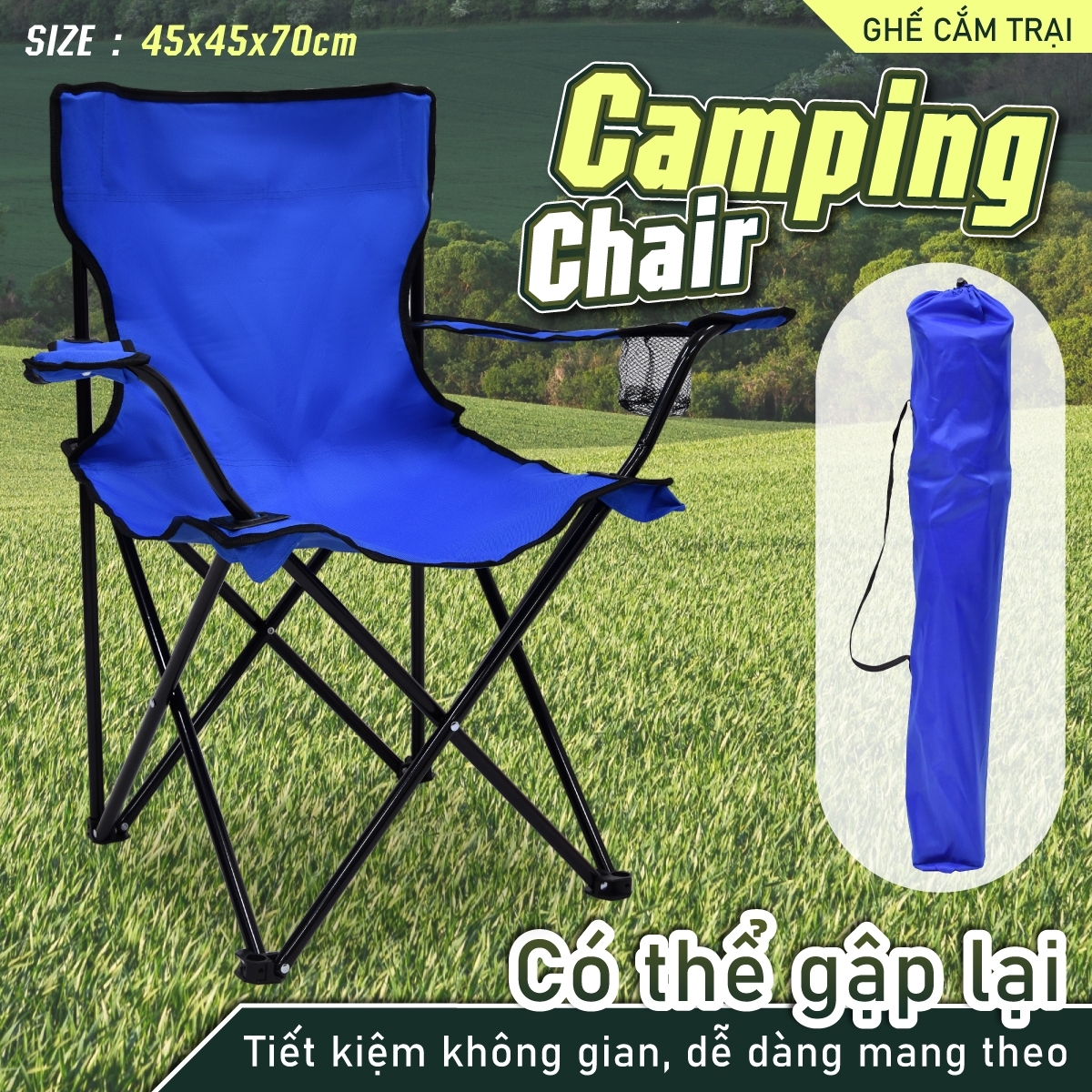 BG - Giá Sỉ - Ghế xếp du lịch câu cá khung thép gấp gọn,  Vải Lưới Tựa Lưng Tay Gỗ Cafe, Câu Cá, Du Lịch Dã Ngoại