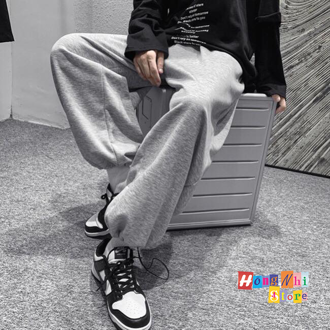 Quần Jogger Basic Ulzzang Unisex Jogger Trơn Dây Rút Lai Ống Rộng Màu Xám - MM