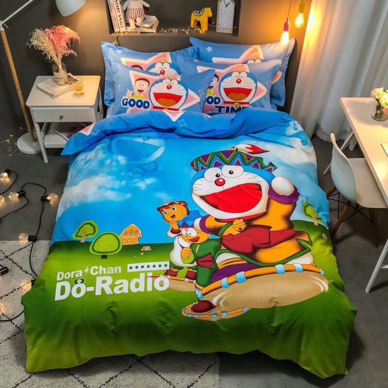 Bộ vỏ chăn drap cotton 100% - Dorachan - Tặng 1 móc khóa Houston