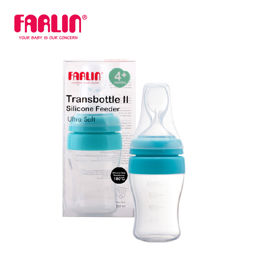 Bình Thìa Ăn Dặm Cho Bé Cổ Rộng FARLIN - Màu Xanh - 150ml