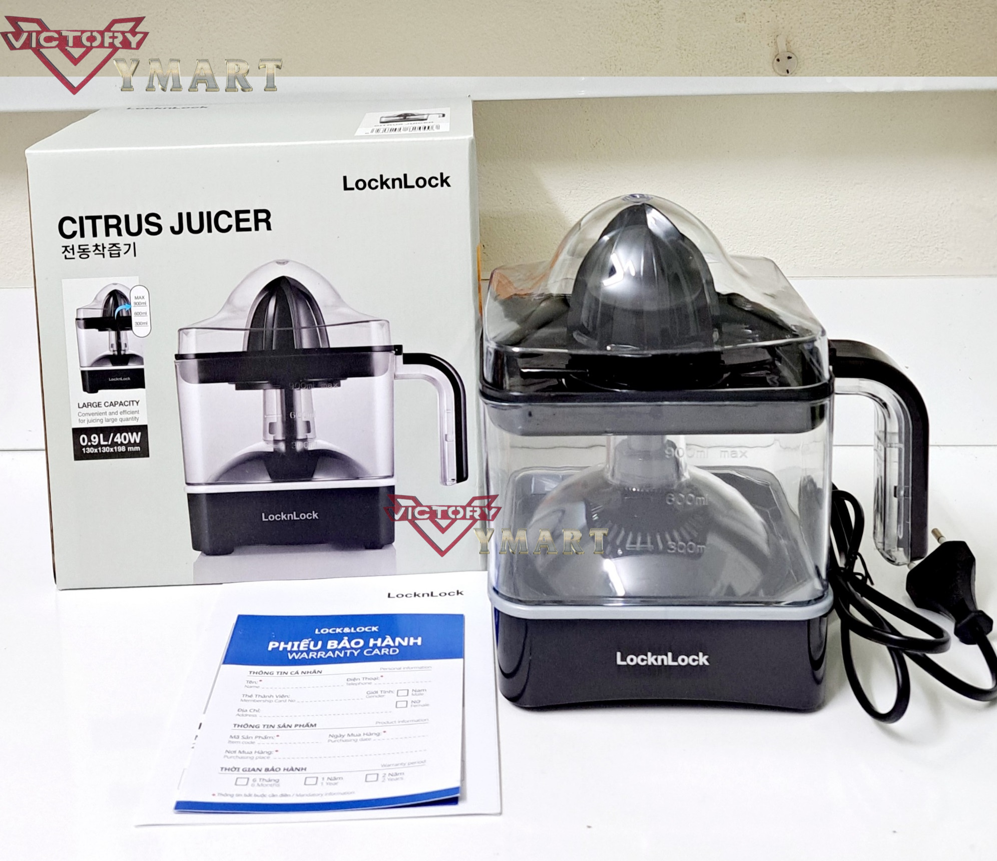 Máy Vắt Cam Thế Hệ Mới Locknlock Citrus Juicer EJJ246BLK 0.9L - Hàng Chính Hãng