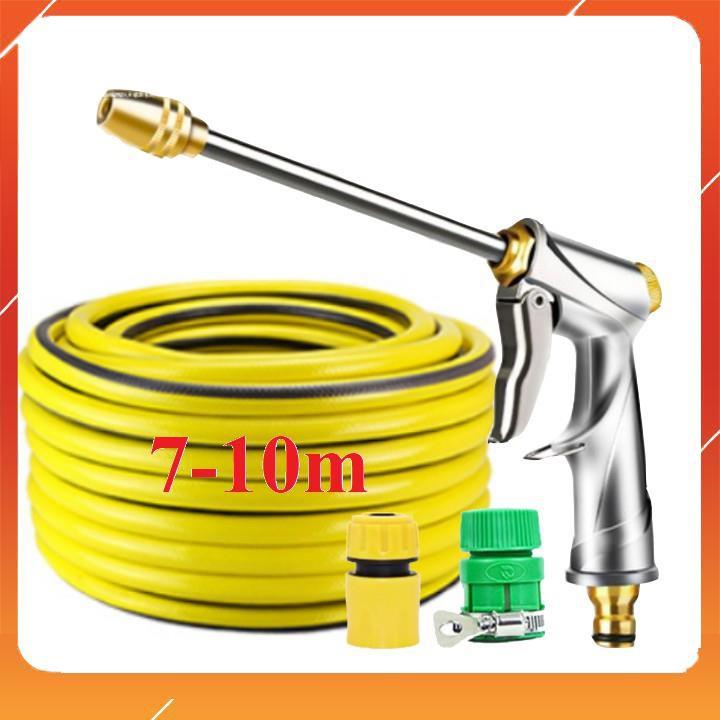 Bộ dây vòi xịt bơm nước tưới rửa , tăng áp 3 lần, loại 7m, 10m 206701-2 đầu đồng, cút, nối PE