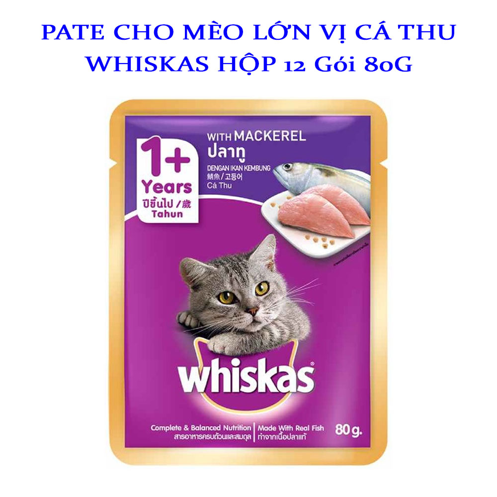 Hộp 12 Gói Pate Cho Mèo Lớn Vị Cá Thu Whiskas Adult 80g