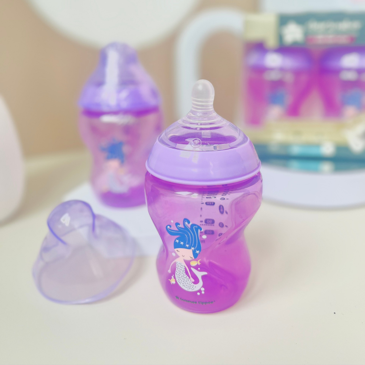 Bình Sữa Ty Siêu Mềm Tự nNhiên Tommee Tippee Closer To Nature 260ml, Núm Ty Của Bình 3-6 tháng – Tím (Bình Đôi)