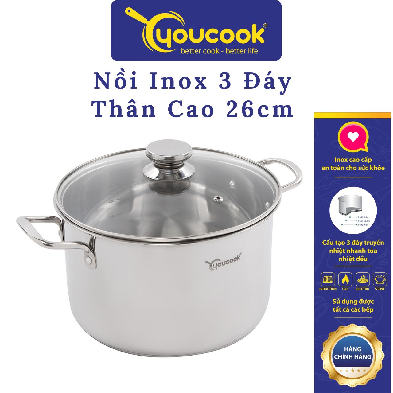 Nồi Inox 3 Đáy You Cook 26 cm