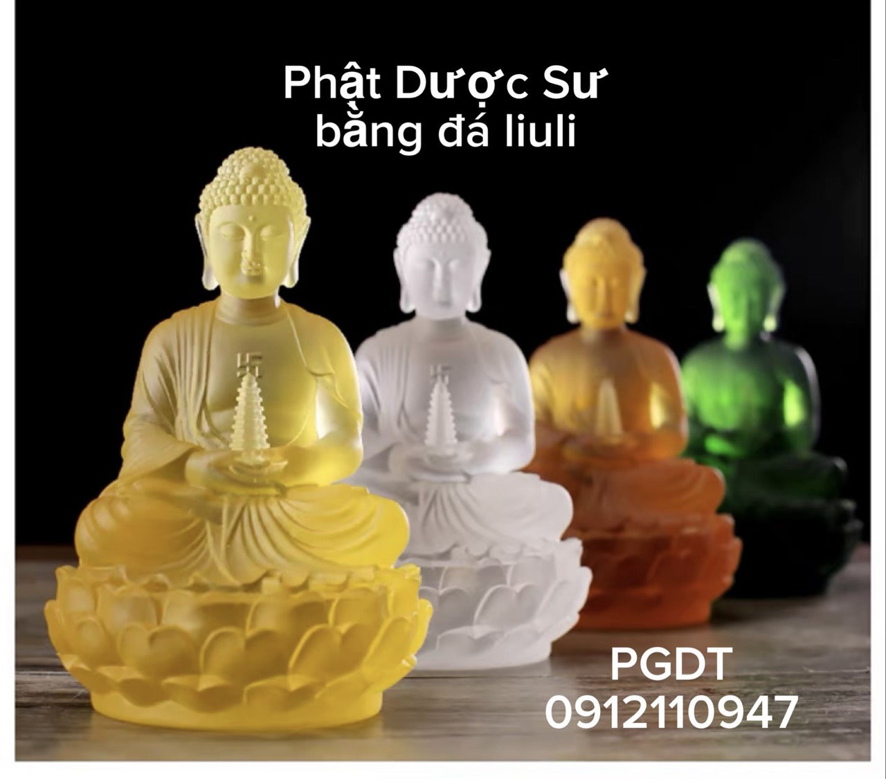 Tôn tượng Phật Dược Sư kiểu Tịnh Độ cỡ 12.5cm - bằng ngọc liuli