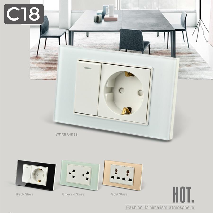 Ổ Cắm Đôi 3 Chấu kèm sạc USB 5V~2.1A Mặt Kính Cường Lực TENKO Thương Hiệu NHẬT TK-C18-045