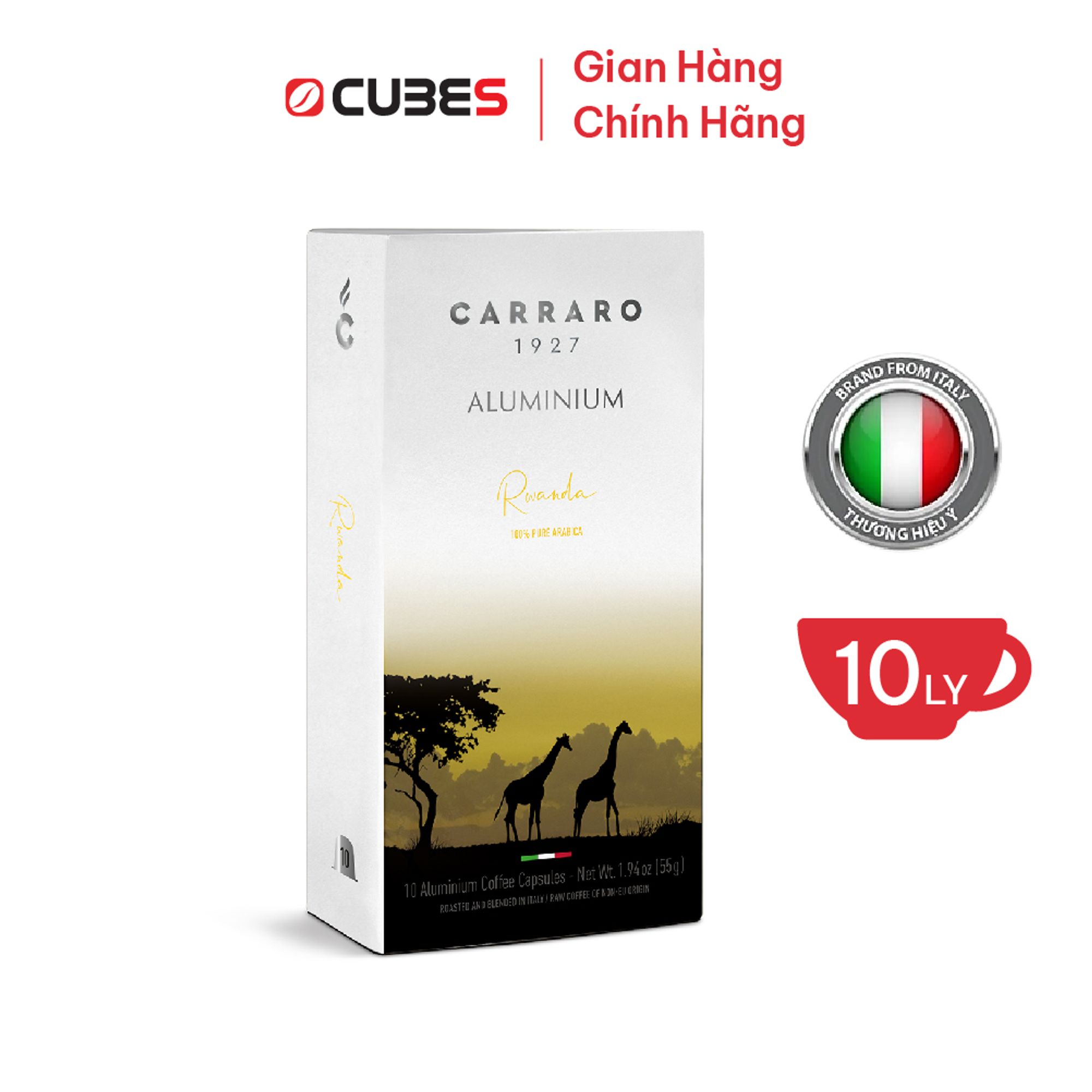 Cà Phê Viên Nén Carraro Rwanda Aluminum - Tương Thích Với Máy Capsule Nespresso - 1 Hộp