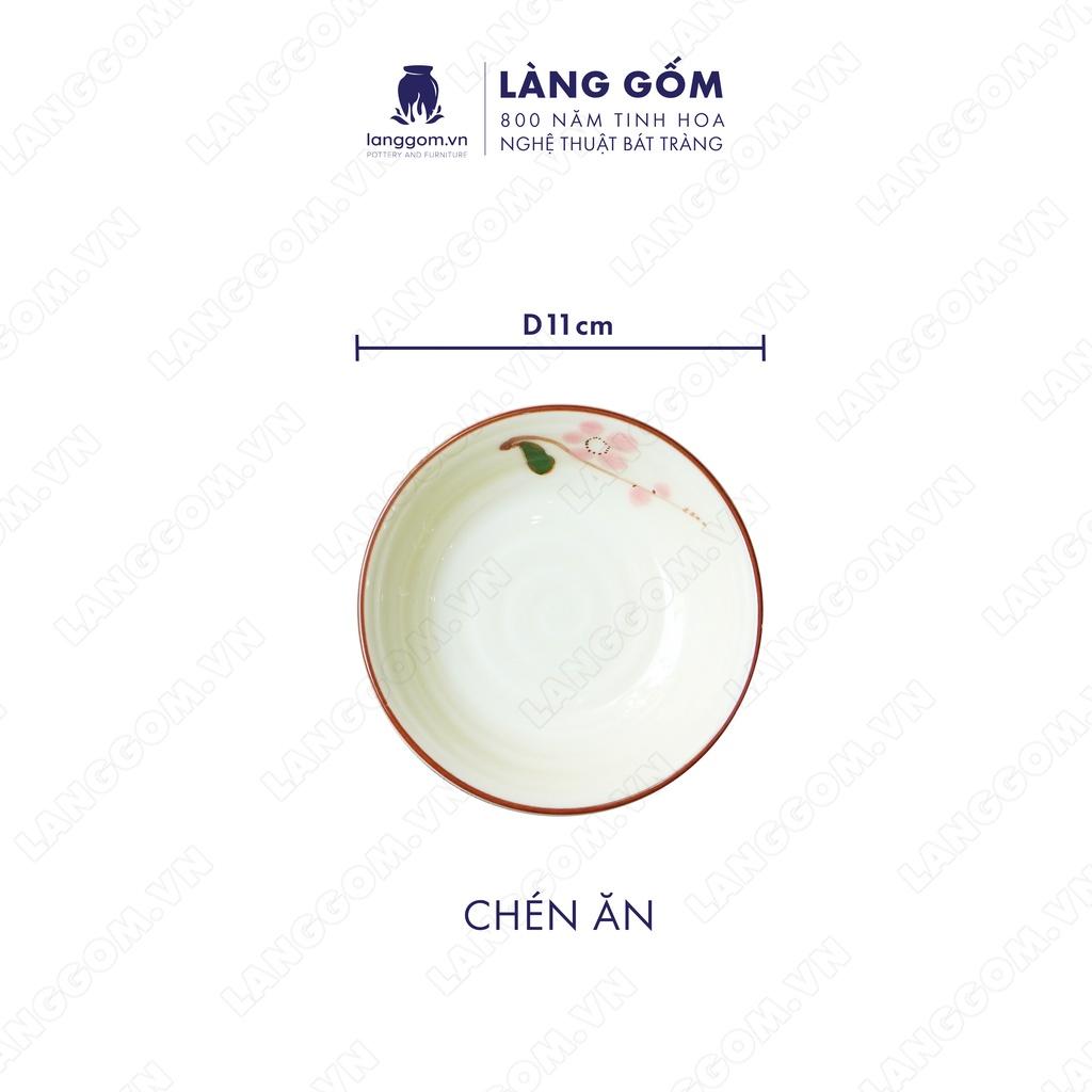 Bộ bàn ăn mặt trời vẽ đào hồng - Gốm sứ Bát Tràng - langgom.vn