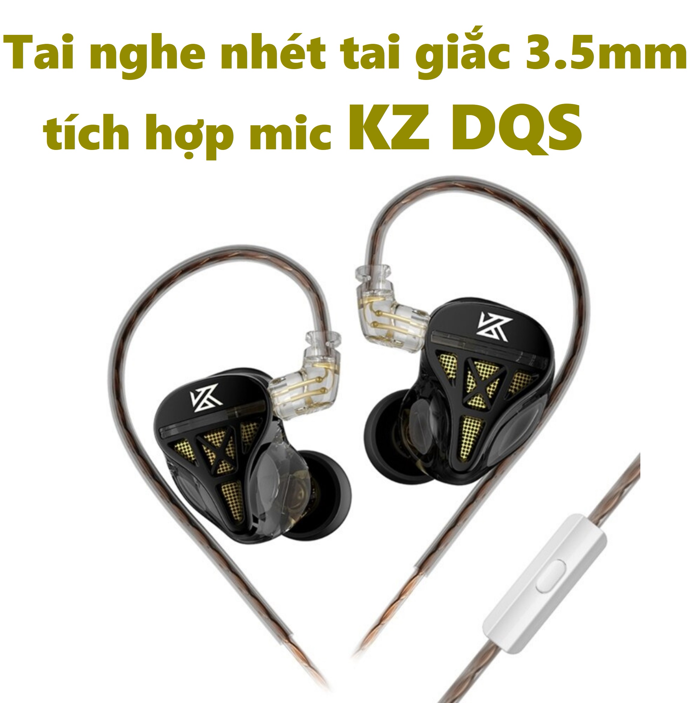 Tai nghe kiểm âm semi-open nhét tai giắc 3.5 tích hợp mic đàm Kz DQS _ Hàng chính hãng