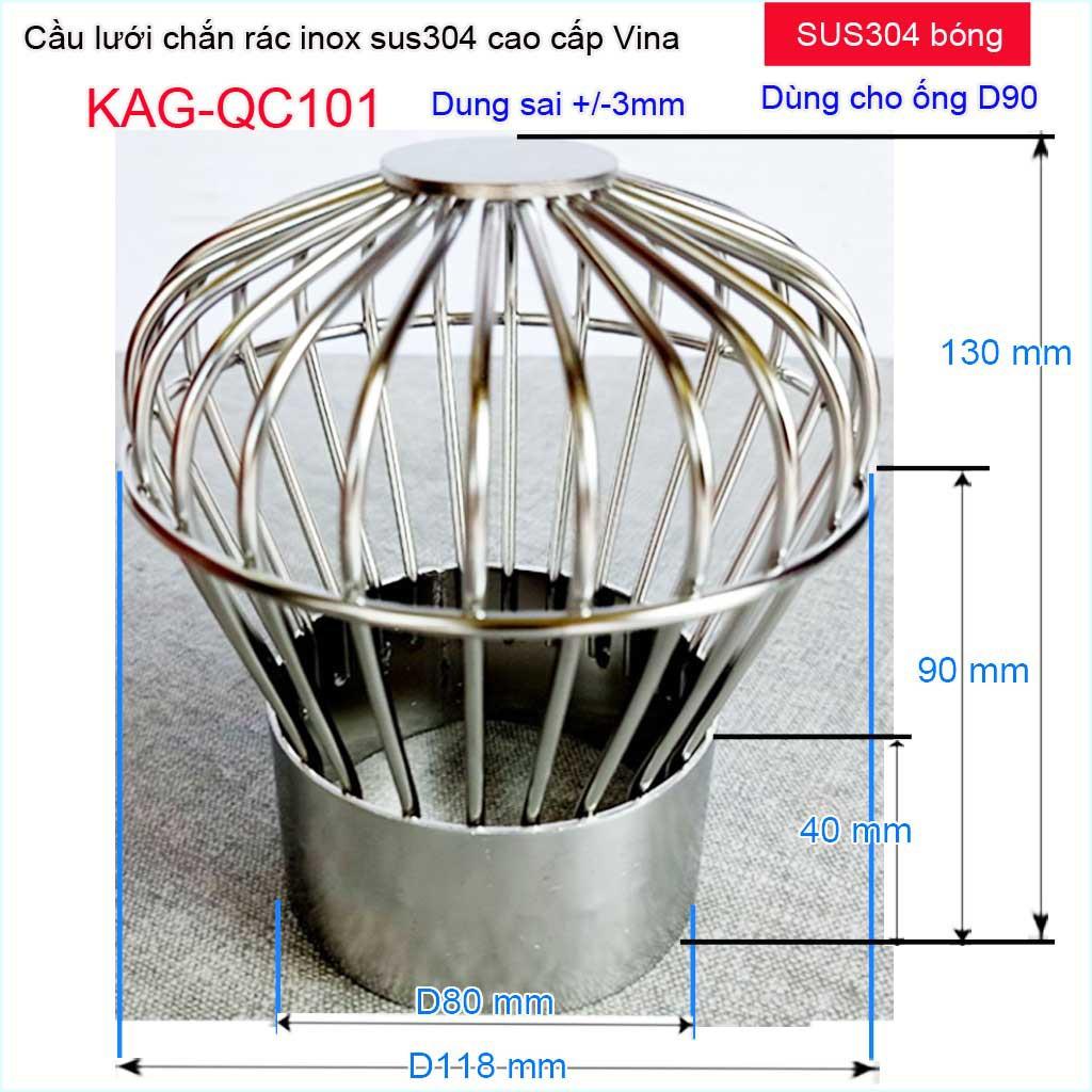 Cầu lưới Inox 304 dày D90-114, cầu chặn rác nước mưa D90-114 KAG-QC101 thoát nước nhanh hiệu suất tốt