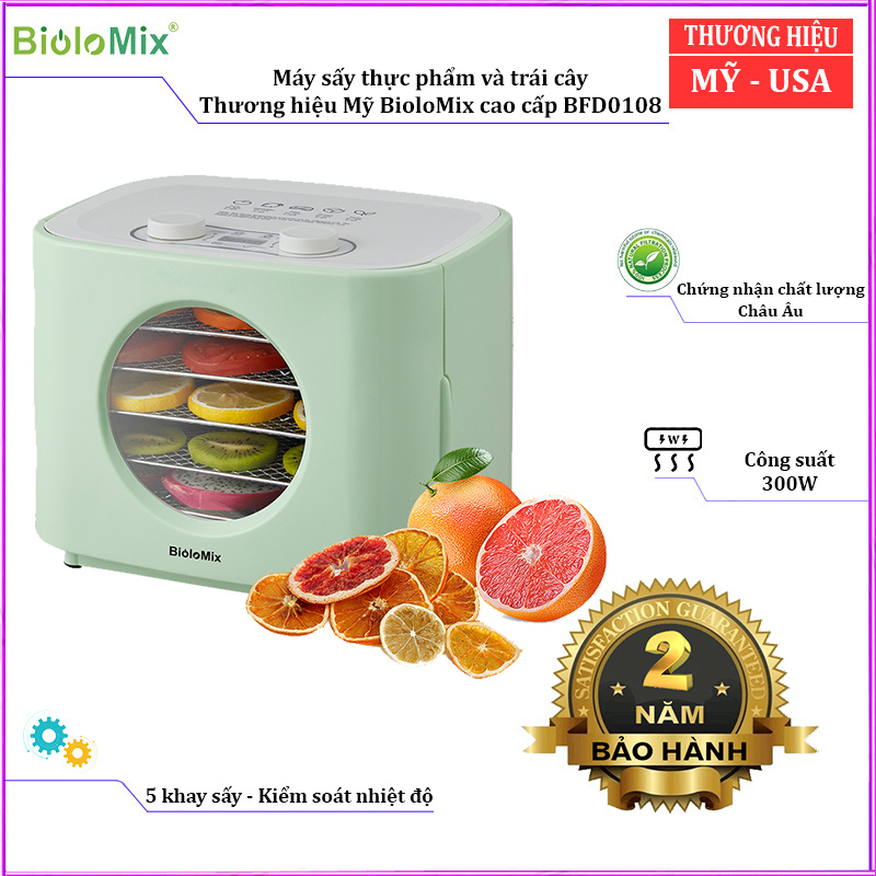 Máy sấy thực phẩm và trái cây BioloMix BFD0108, công suất 300W, 5 khay sấy, nhiệt độ điều chỉnh: 30 ~ 80 ℃