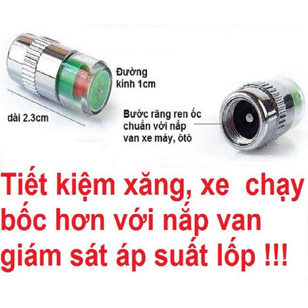 Bộ 4 nắp van cảm biến áp suất lốp ô tô hiển thị 3 màu giúp bạn lái xe an toàn