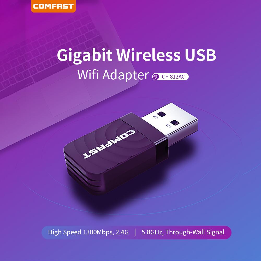 Bộ chuyển đổi Wi-Fi USB không dây COMFAST CF-812AC Gigabit, AC 1300 Mbps mạng 2,4G 5,8 GHz Ăng-ten cho PC