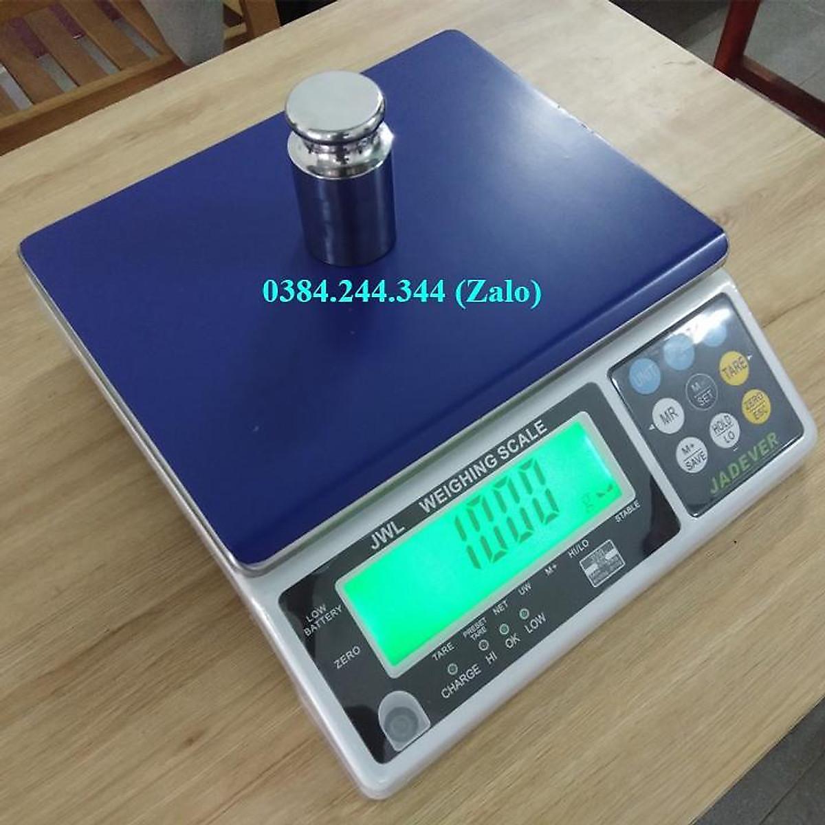 Bộ sản phẩm in phiếu khối lượng cân gồm Cân điện tử thông dụng Jadever JWL, Mức cân 15kg, độ chia 0.5g và máy in LP50