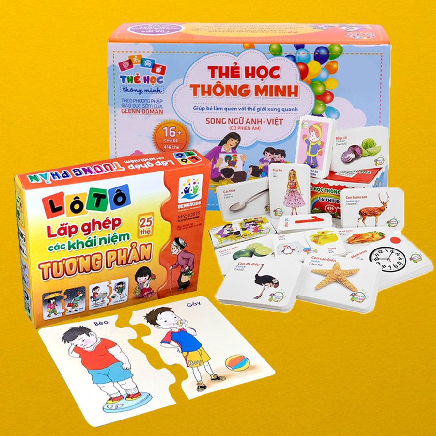 Combo Thẻ Học Thông Minh Flashcards Lắp Ghép Các Khái Niệm Tương Phản Và Bộ 16 Chủ Đề(416 Thẻ)