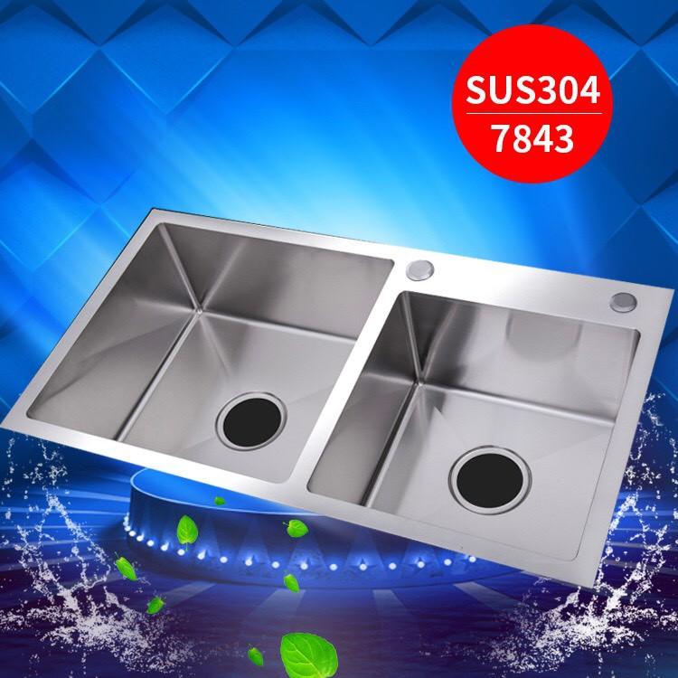 COMBO Chậu Đúc inox100%/ Chậu rửa chén bát inox 100% kèm xả chậu+ Rổ inox304 gác chậu+ chén nóng lạnh inox304