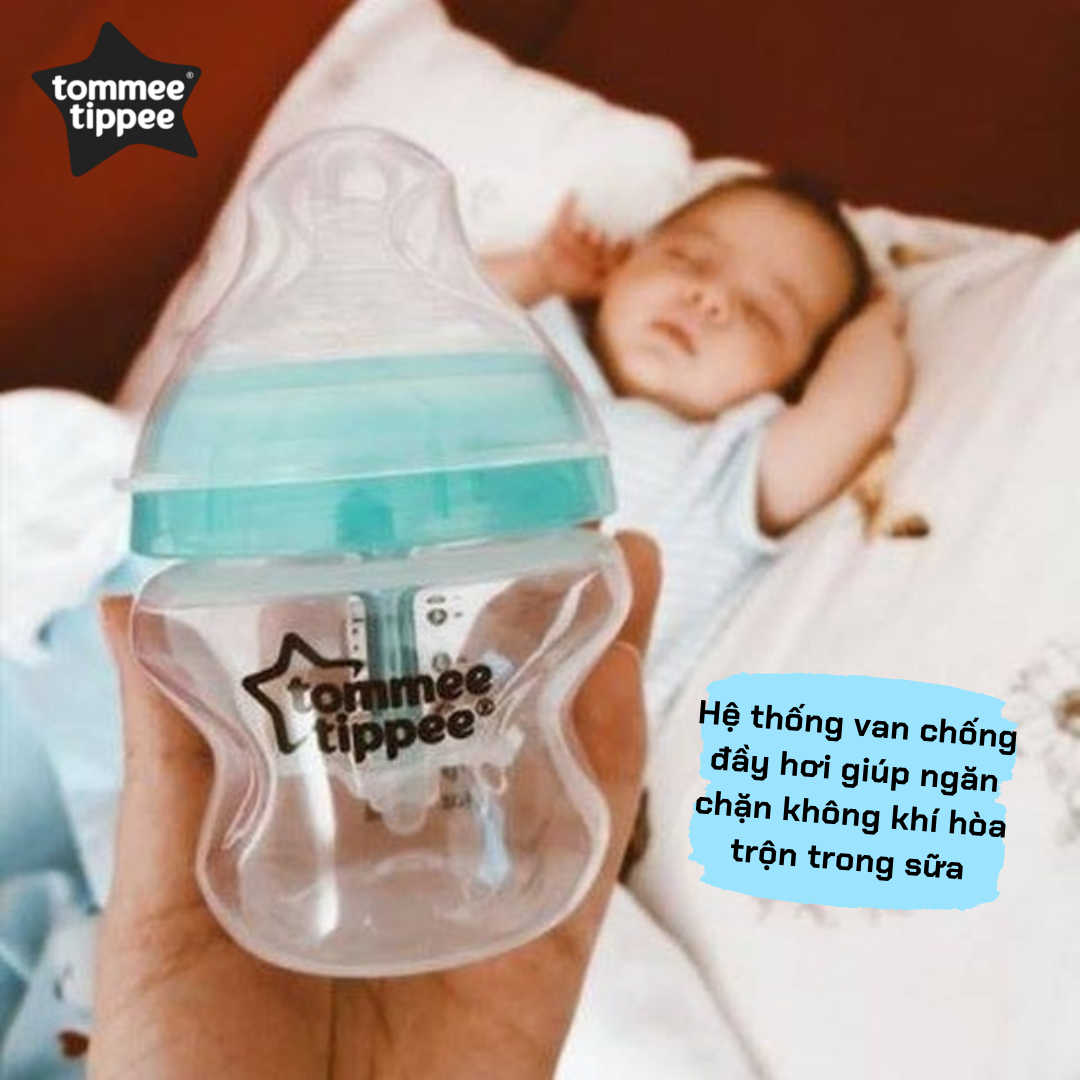 COMBO Bình sữa siêu chống đầy hơi kèm báo nhiệt Tommee Tippee Advanced Anti-Colic 260ml &amp; Núm ty silicon thay thế 6M+