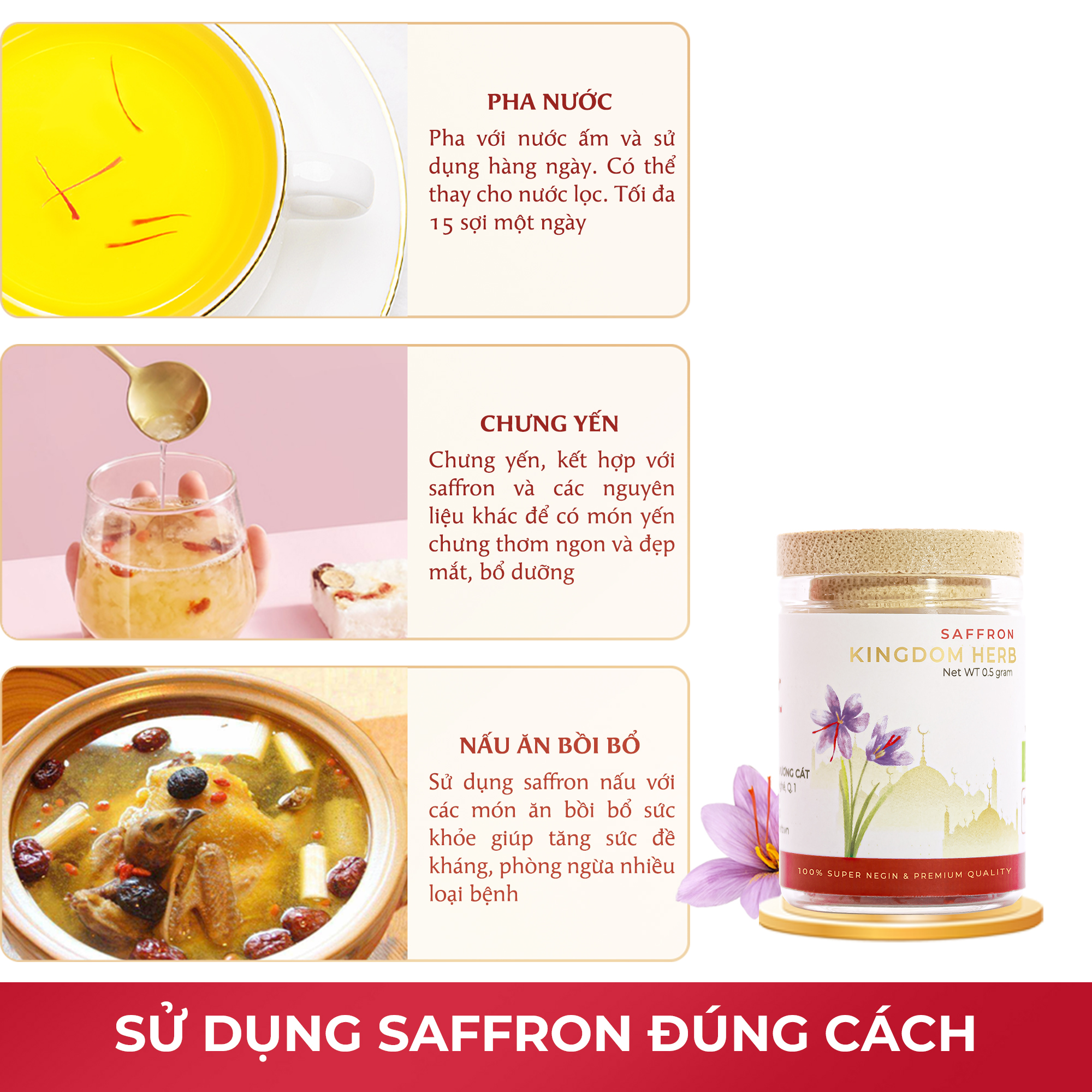 Saffron nhụy hoa nghệ tây Kingdom Herb Iran loại super negin thượng hạng hộp 0.5 gram