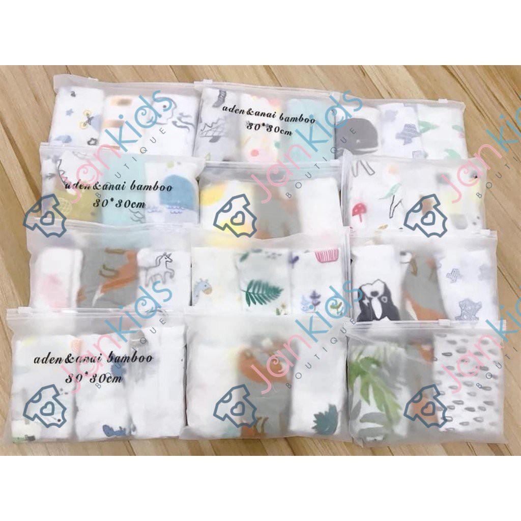 Set 3 khăn sữa khăn mặt xô sợi tre Aden &amp; Anai cho bé (kích thước 30x30cm)
