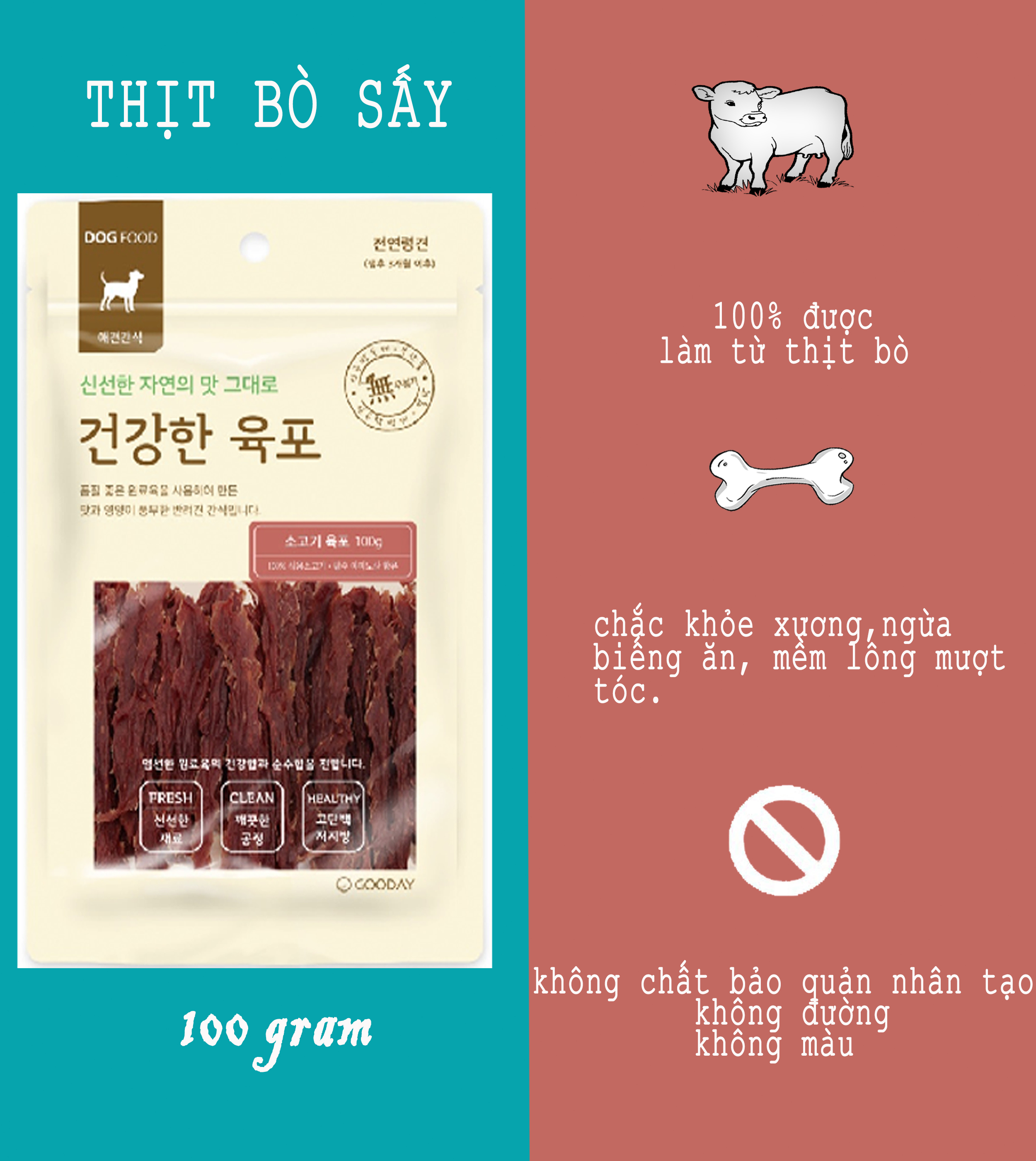 BÁNH THƯỞNG CHO CHÓ - Bò Sấy - Health Jerky Beef - Made in Korea - 100g