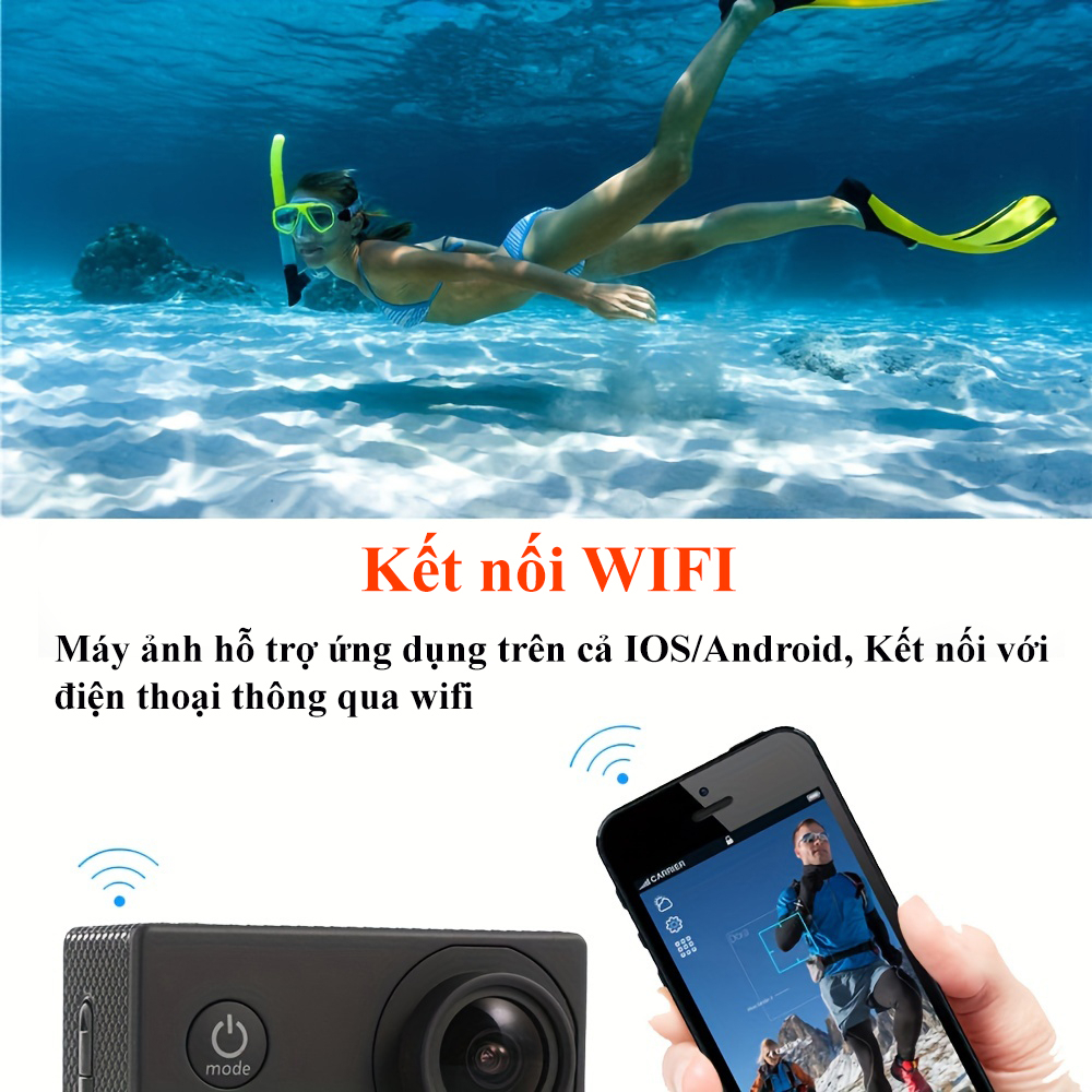 Camera Hành Trình 4k Sport 1080P Chống Nước Chống Rung, Cam Hành Động, Action Camera, Camera Gắn Ô Tô Xe Máy Xe Đạp Du Lịch kết Nối Wifi Hỗ Trợ Quay Đêm Lấy Nét Tự Động