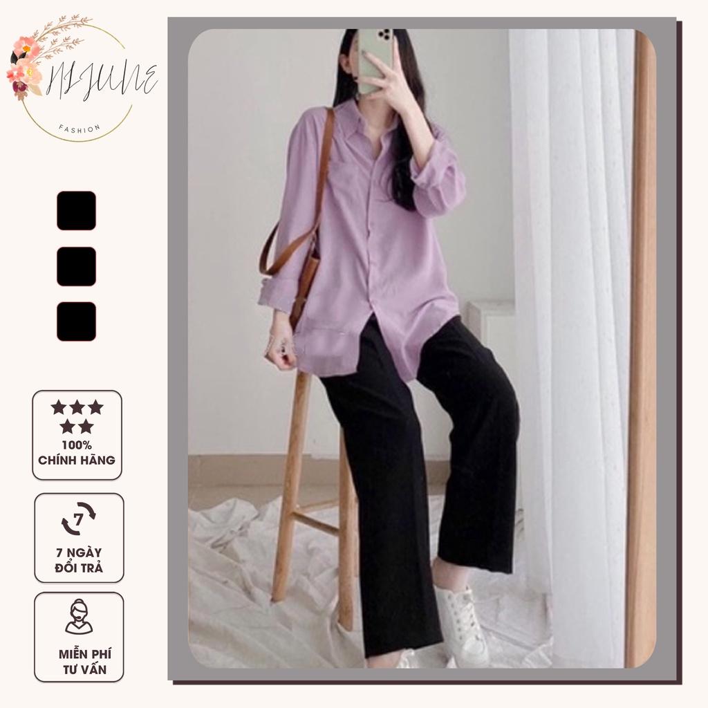 Quần ống rộng nữ lưng cao ống suông dài 100cm công sở đẹp cao cấp HIJUNE QT03