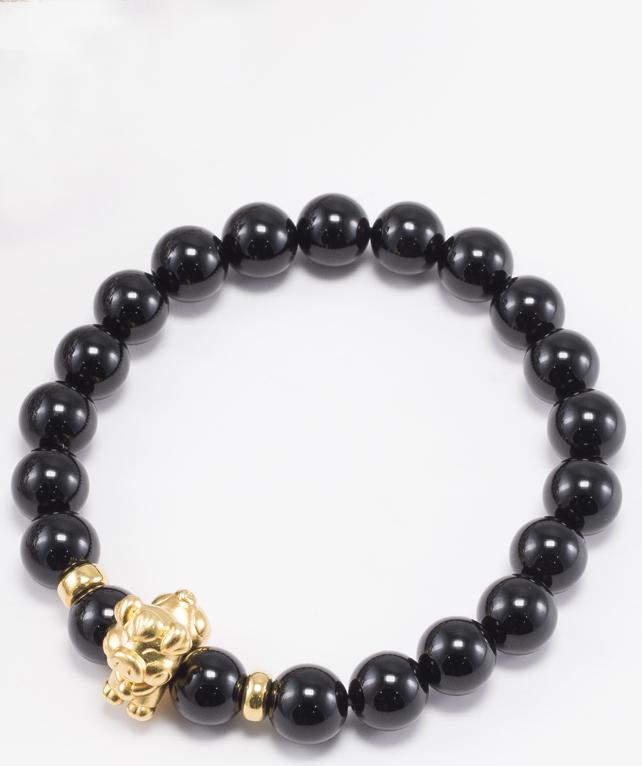 Vòng Tay Đá Thiên Thạch Charm Tuổi Hợi Bạc Mạ Vàng 24K Ngọc Quý Gemstones