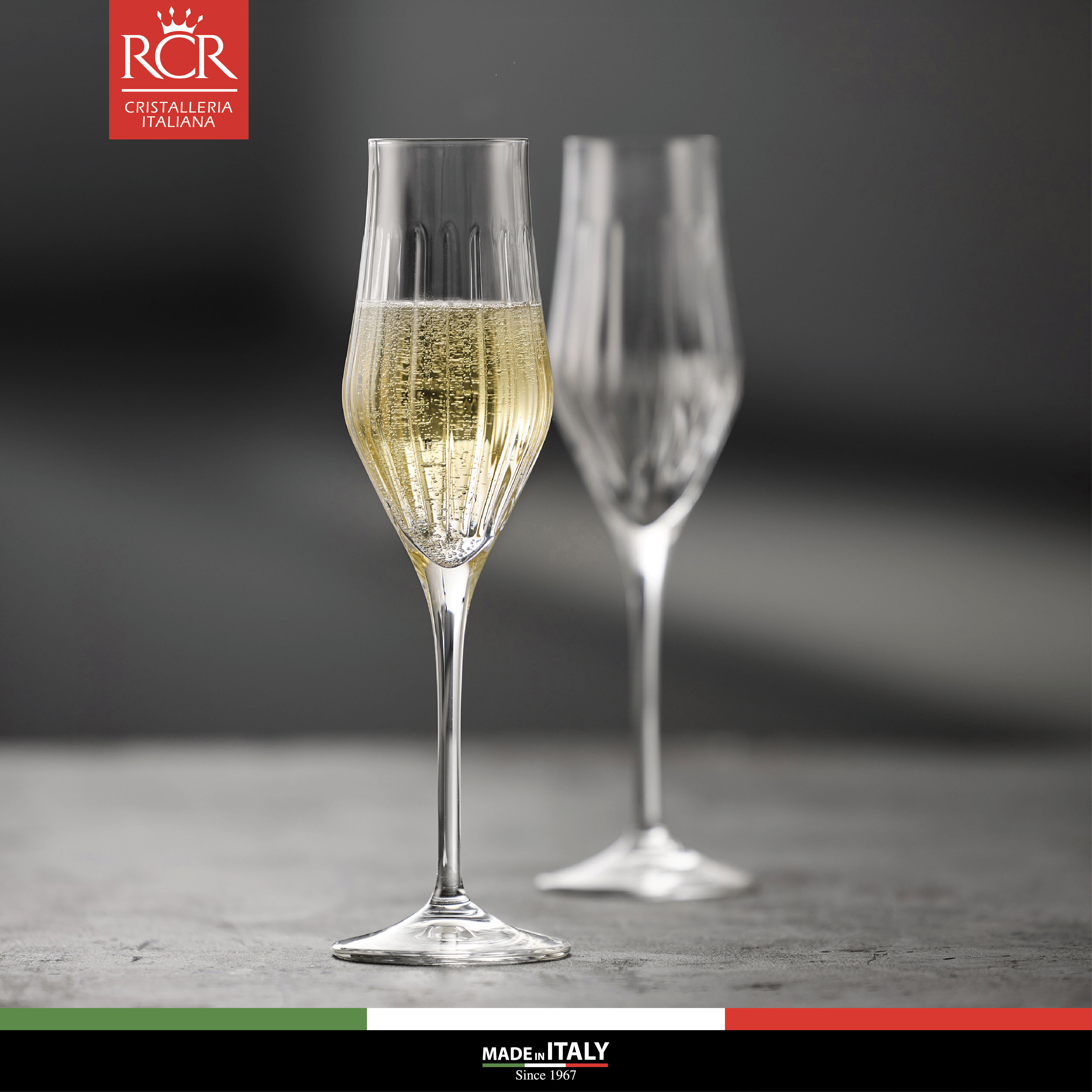 Ly Uống Champagne, Sparkling Wine Thuỷ Tinh Pha Lê Không Chì Ý RCR Crystal Timeless - Timeless Flute 230 ml