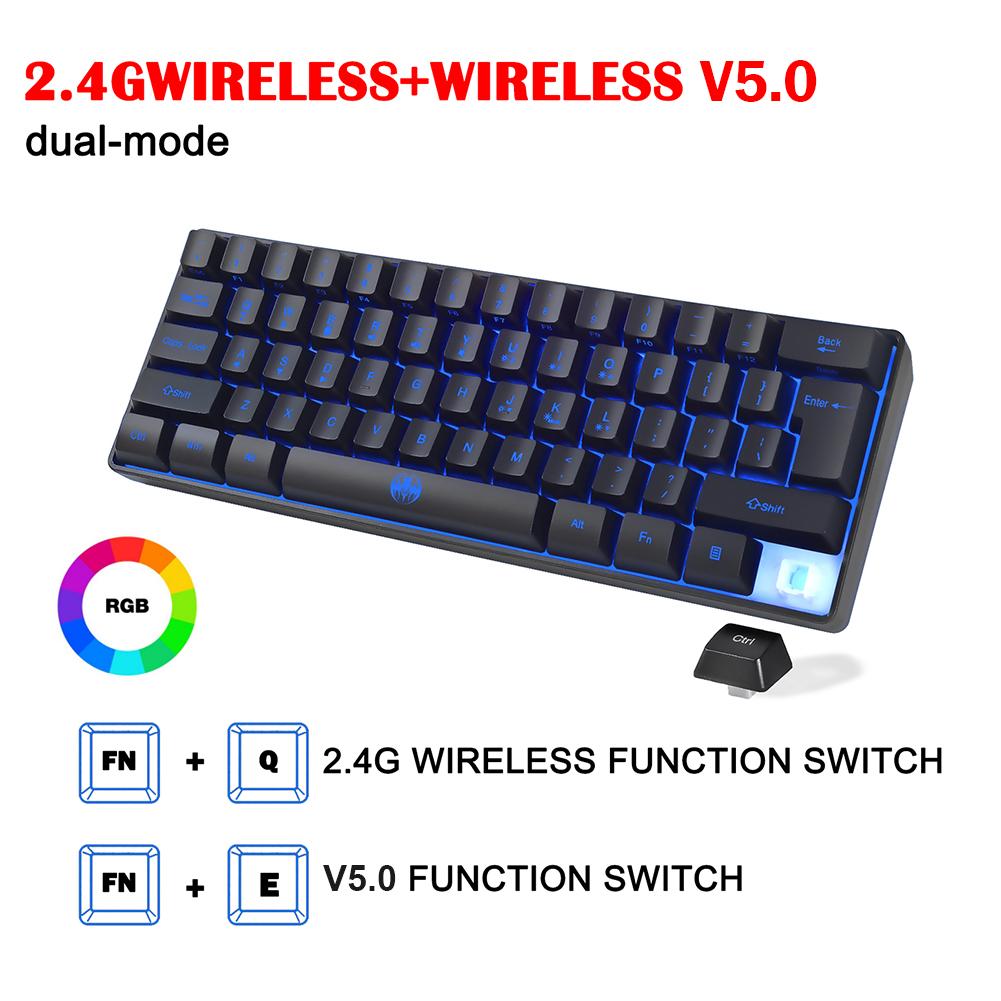 Bluetooth Không Dây-Tương Thích Bàn Phím 61 Phím RGB Backlit 2.4G Hai Chế Độ Bàn Phím Máy Tính Chơi Game Cho Máy Tính Laptop Game Thủ