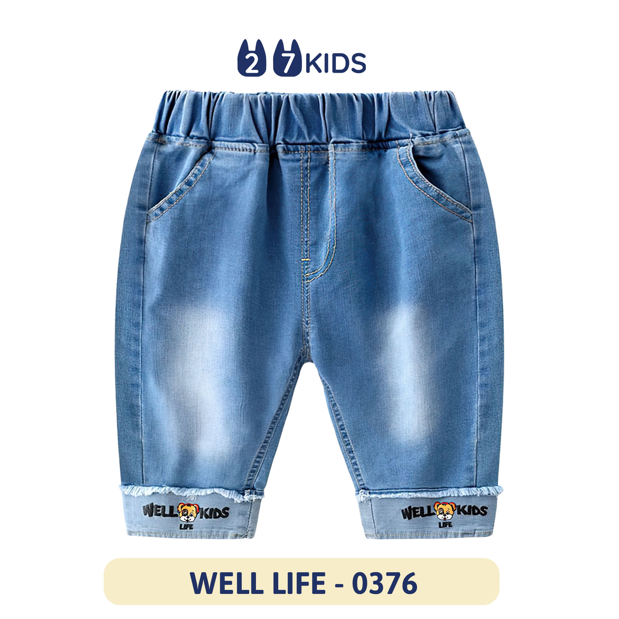 Quần lửng jean bé trai 27Kids WELLKIDS Quần short đùi bò mềm lưng chun nam cho trẻ từ 2-8 tuổi BSJE2