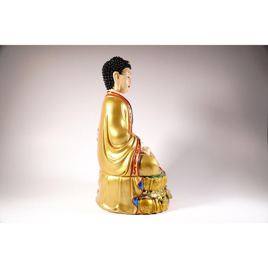 Tượng phật A Di Đà nguyên khối ngồi tòa sen vẽ màu áo vàng - Cao 30cm
